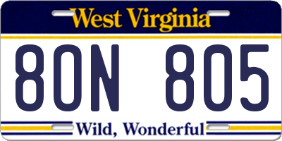 WV license plate 8ON805