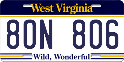WV license plate 8ON806