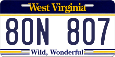 WV license plate 8ON807