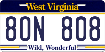 WV license plate 8ON808