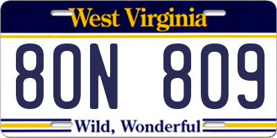 WV license plate 8ON809