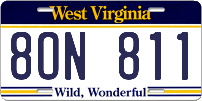 WV license plate 8ON811