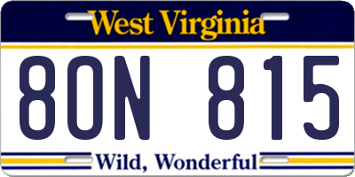 WV license plate 8ON815