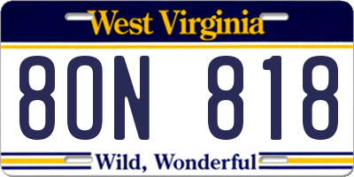 WV license plate 8ON818
