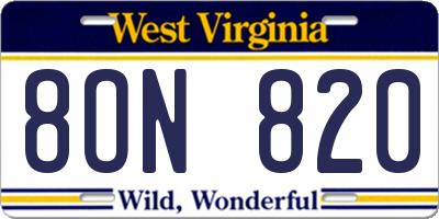 WV license plate 8ON820
