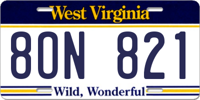 WV license plate 8ON821