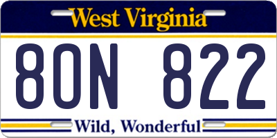 WV license plate 8ON822