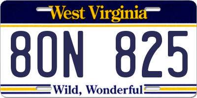 WV license plate 8ON825