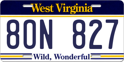 WV license plate 8ON827