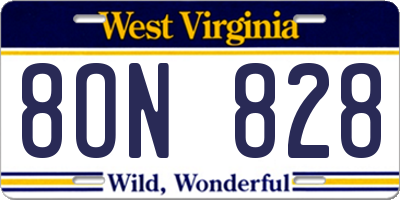 WV license plate 8ON828