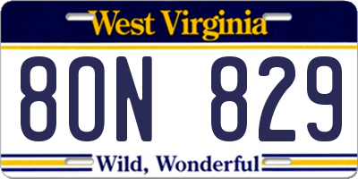 WV license plate 8ON829
