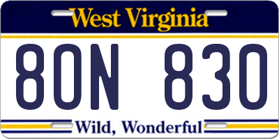 WV license plate 8ON830