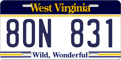 WV license plate 8ON831