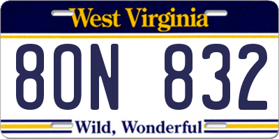 WV license plate 8ON832