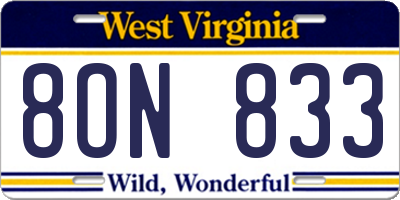 WV license plate 8ON833