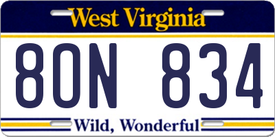 WV license plate 8ON834