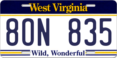 WV license plate 8ON835