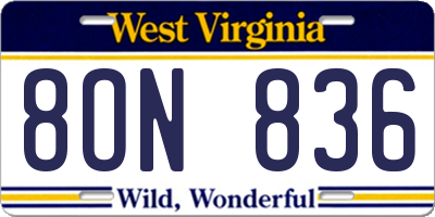 WV license plate 8ON836