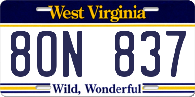 WV license plate 8ON837