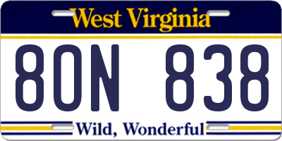 WV license plate 8ON838