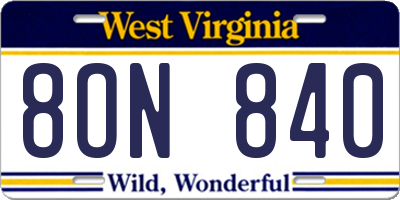 WV license plate 8ON840