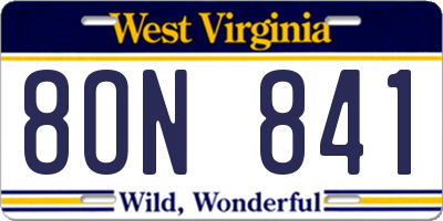 WV license plate 8ON841