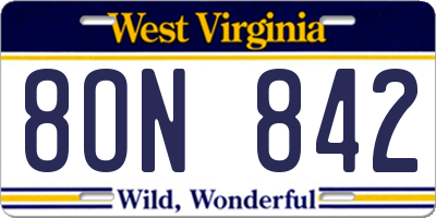 WV license plate 8ON842