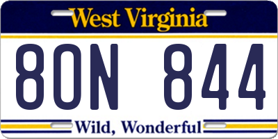 WV license plate 8ON844