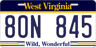 WV license plate 8ON845