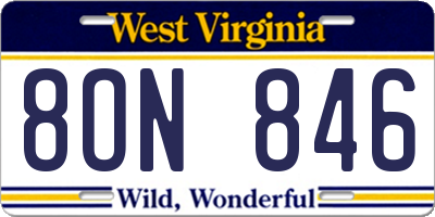 WV license plate 8ON846