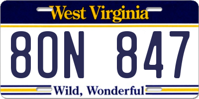 WV license plate 8ON847