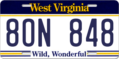 WV license plate 8ON848