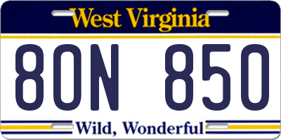 WV license plate 8ON850