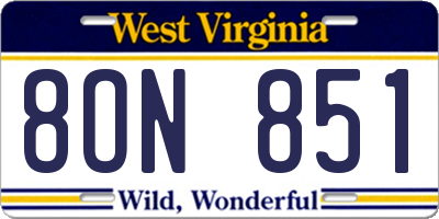 WV license plate 8ON851