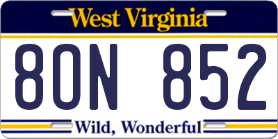 WV license plate 8ON852