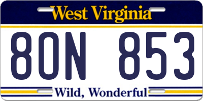 WV license plate 8ON853