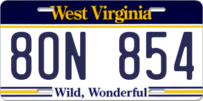 WV license plate 8ON854