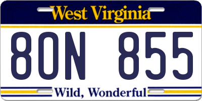 WV license plate 8ON855