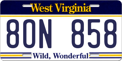 WV license plate 8ON858