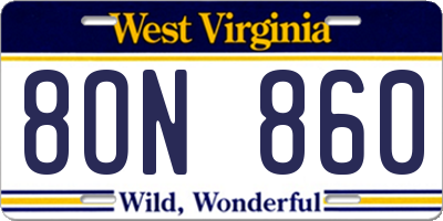 WV license plate 8ON860