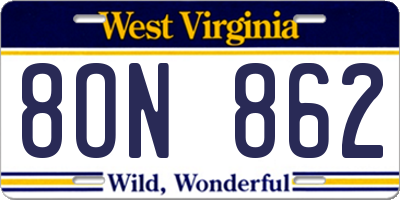WV license plate 8ON862