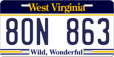 WV license plate 8ON863