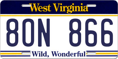 WV license plate 8ON866