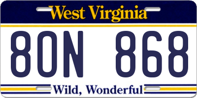 WV license plate 8ON868