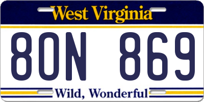 WV license plate 8ON869