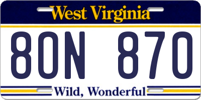WV license plate 8ON870