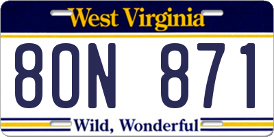 WV license plate 8ON871