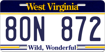 WV license plate 8ON872
