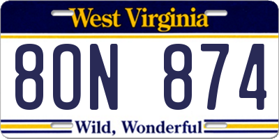 WV license plate 8ON874