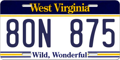 WV license plate 8ON875
